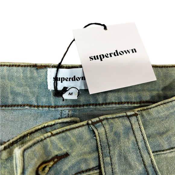 Superdown Pleated Raw Hem Denim Mini Skirt Medium Faded Light Wash Y2K - Picture 6 of 11